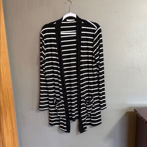 Zenana Outfitters Black and White Striped Cardigan